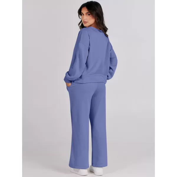 Caracilia Women's Two Piece Outfits Matching Sets Long Sleeve Pullover Tops and Wide Leg Pants Tracksuit Lounge Sets