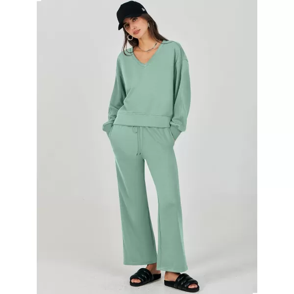 Caracilia Women's Two Piece Outfits Matching Sets Long Sleeve Pullover Tops and Wide Leg Pants Tracksuit Lounge Sets