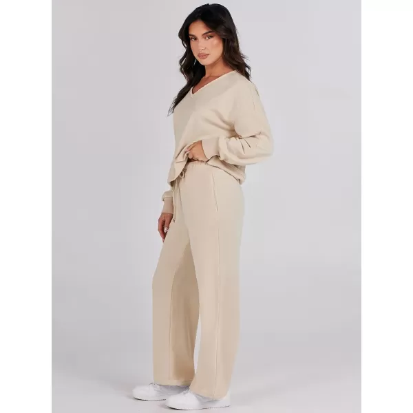 Caracilia Women's Two Piece Outfits Matching Sets Long Sleeve Pullover Tops and Wide Leg Pants Tracksuit Lounge Sets