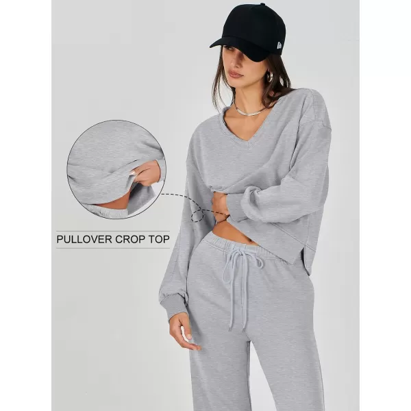 Caracilia Women's Two Piece Outfits Matching Sets Long Sleeve Pullover Tops and Wide Leg Pants Tracksuit Lounge Sets
