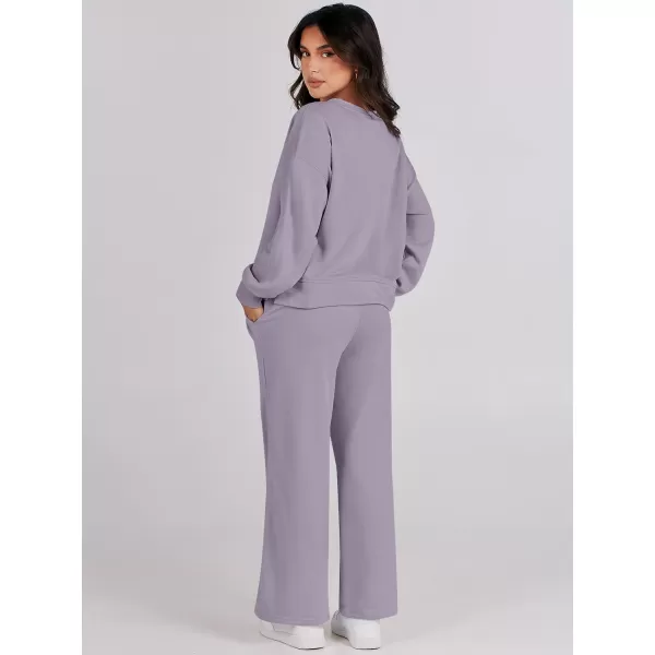 Caracilia Women's Two Piece Outfits Matching Sets Long Sleeve Pullover Tops and Wide Leg Pants Tracksuit Lounge Sets