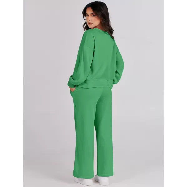 Caracilia Women's Two Piece Outfits Matching Sets Long Sleeve Pullover Tops and Wide Leg Pants Tracksuit Lounge Sets