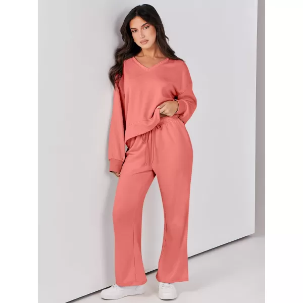 Caracilia Women's Two Piece Outfits Matching Sets Long Sleeve Pullover Tops and Wide Leg Pants Tracksuit Lounge Sets