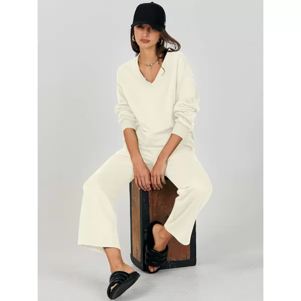 Caracilia Women's Two Piece Outfits Matching Sets Long Sleeve Pullover Tops and Wide Leg Pants Tracksuit Lounge Sets