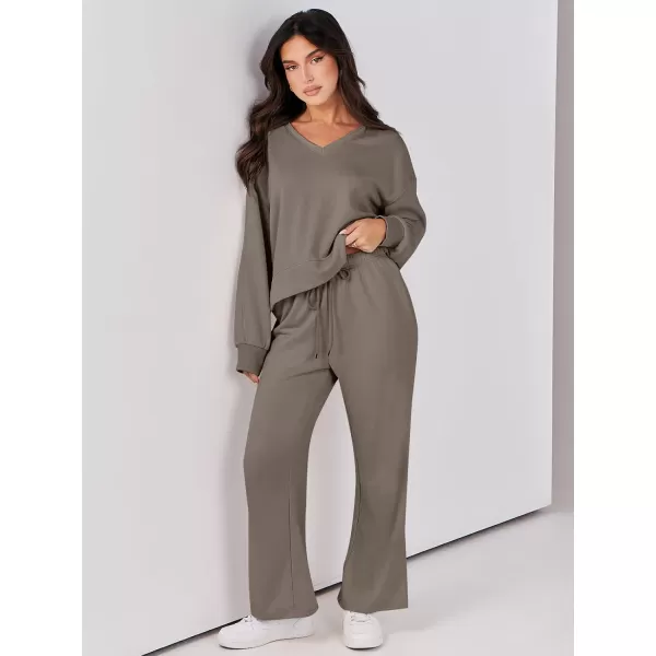 Caracilia Women's Two Piece Outfits Matching Sets Long Sleeve Pullover Tops and Wide Leg Pants Tracksuit Lounge Sets