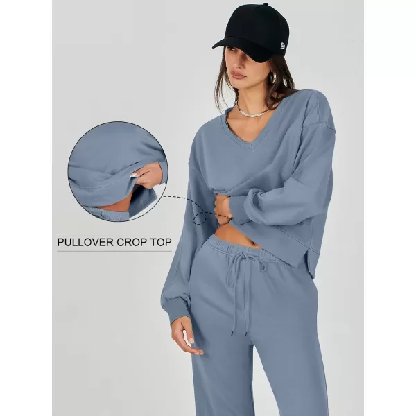 Caracilia Women's Two Piece Outfits Matching Sets Long Sleeve Pullover Tops and Wide Leg Pants Tracksuit Lounge Sets