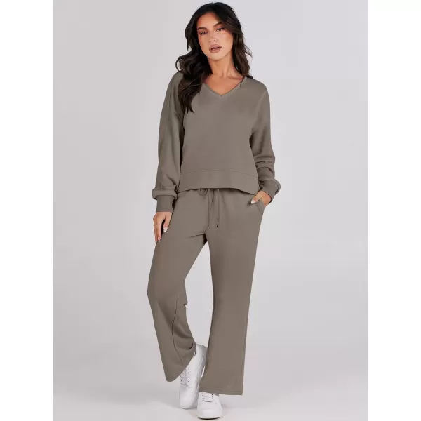 Caracilia Women's Two Piece Outfits Matching Sets Long Sleeve Pullover Tops and Wide Leg Pants Tracksuit Lounge Sets