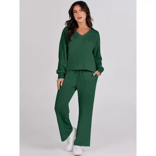 Caracilia Women's Two Piece Outfits Matching Sets Long Sleeve Pullover Tops and Wide Leg Pants Tracksuit Lounge Sets