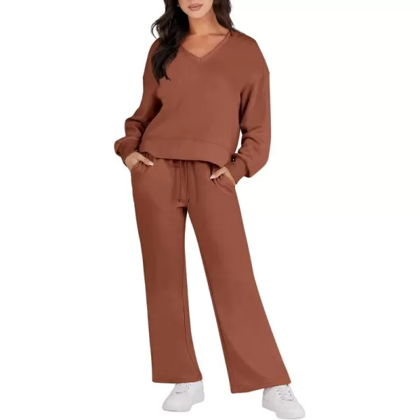 Caracilia Women's Two Piece Outfits Matching Sets Long Sleeve Pullover Tops and Wide Leg Pants Tracksuit Lounge Sets