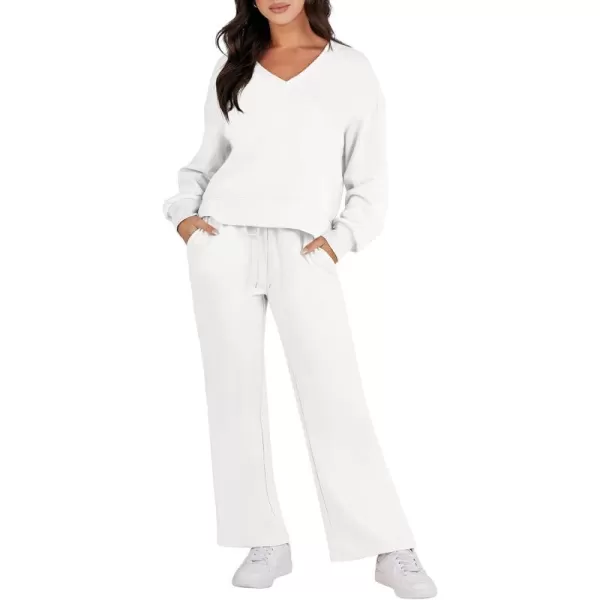 Caracilia Women's Two Piece Outfits Matching Sets Long Sleeve Pullover Tops and Wide Leg Pants Tracksuit Lounge Sets