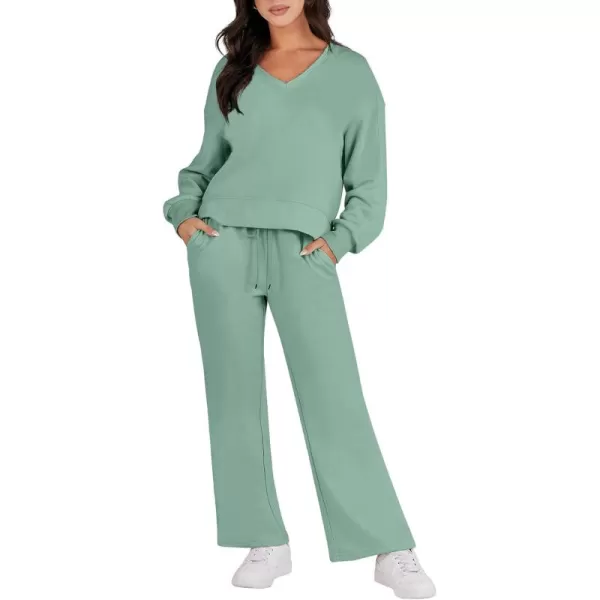 Caracilia Women's Two Piece Outfits Matching Sets Long Sleeve Pullover Tops and Wide Leg Pants Tracksuit Lounge Sets