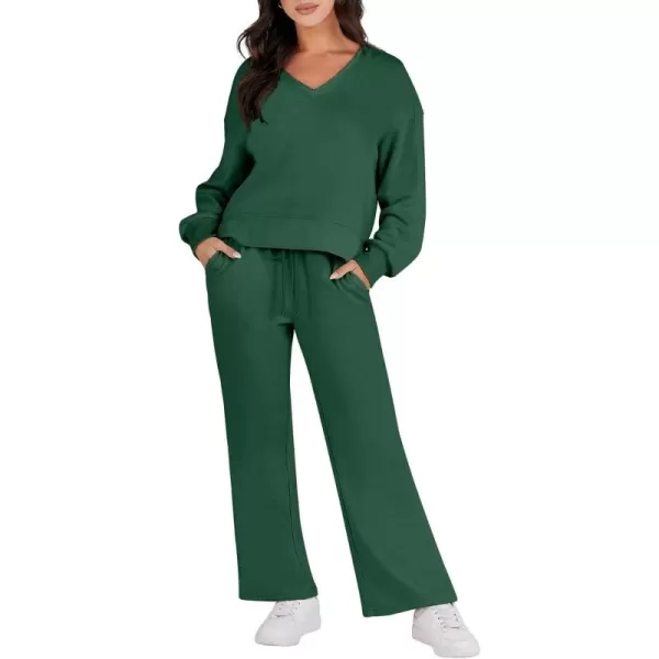 Caracilia Women's Two Piece Outfits Matching Sets Long Sleeve Pullover Tops and Wide Leg Pants Tracksuit Lounge Sets