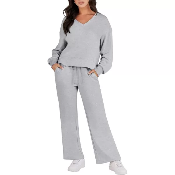 Caracilia Women's Two Piece Outfits Matching Sets Long Sleeve Pullover Tops and Wide Leg Pants Tracksuit Lounge Sets