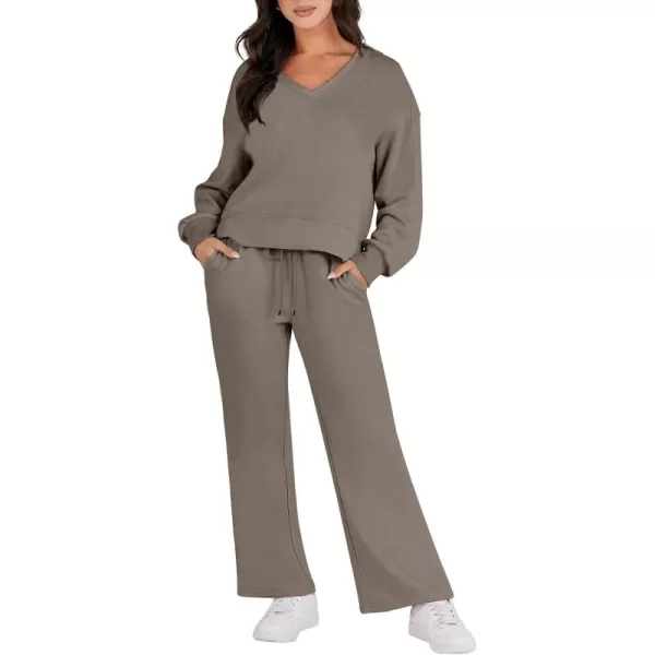 Caracilia Women's Two Piece Outfits Matching Sets Long Sleeve Pullover Tops and Wide Leg Pants Tracksuit Lounge Sets