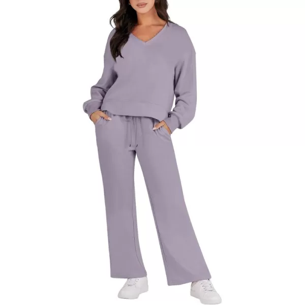 Caracilia Women's Two Piece Outfits Matching Sets Long Sleeve Pullover Tops and Wide Leg Pants Tracksuit Lounge Sets