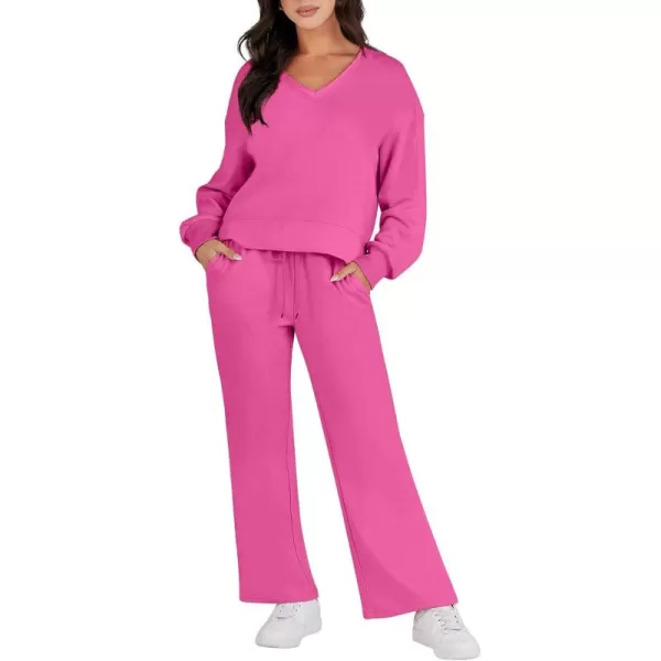 Caracilia Women's Two Piece Outfits Matching Sets Long Sleeve Pullover Tops and Wide Leg Pants Tracksuit Lounge Sets