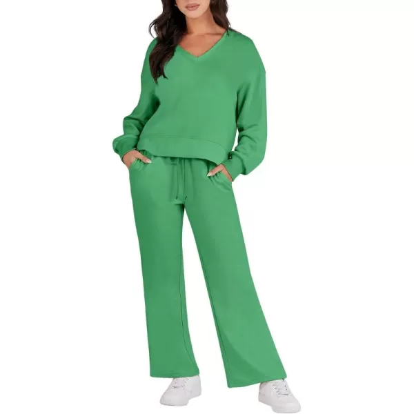 Caracilia Women's Two Piece Outfits Matching Sets Long Sleeve Pullover Tops and Wide Leg Pants Tracksuit Lounge Sets