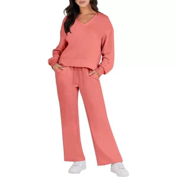 Caracilia Women's Two Piece Outfits Matching Sets Long Sleeve Pullover Tops and Wide Leg Pants Tracksuit Lounge Sets