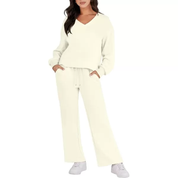 Caracilia Women's Two Piece Outfits Matching Sets Long Sleeve Pullover Tops and Wide Leg Pants Tracksuit Lounge Sets