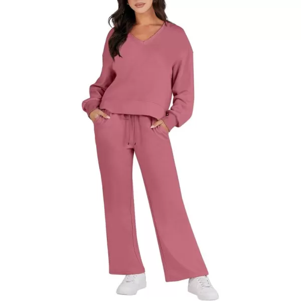 Caracilia Women's Two Piece Outfits Matching Sets Long Sleeve Pullover Tops and Wide Leg Pants Tracksuit Lounge Sets
