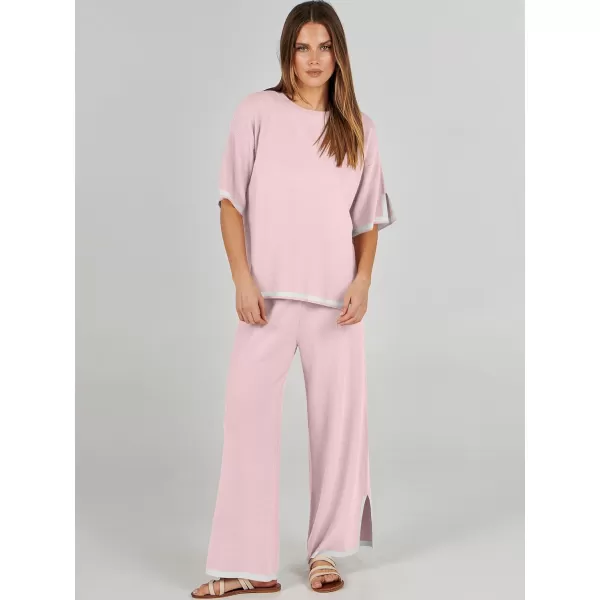 Caracilia Women 2 Piece Outfits Lounge Sets Knit Sweater Sets Maching Lounge Wear Pajama Jogger Travel Comfy Trendy Clothes