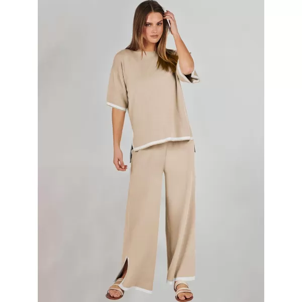 Caracilia Women 2 Piece Outfits Lounge Sets Knit Sweater Sets Maching Lounge Wear Pajama Jogger Travel Comfy Trendy Clothes