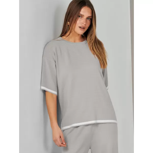 Caracilia Women 2 Piece Outfits Lounge Sets Knit Sweater Sets Maching Lounge Wear Pajama Jogger Travel Comfy Trendy Clothes
