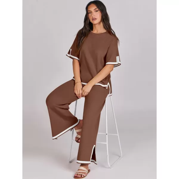 Caracilia Women 2 Piece Outfits Lounge Sets Knit Sweater Sets Maching Lounge Wear Pajama Jogger Travel Comfy Trendy Clothes