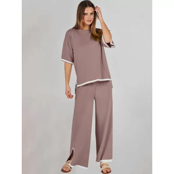 Caracilia Women 2 Piece Outfits Lounge Sets Knit Sweater Sets Maching Lounge Wear Pajama Jogger Travel Comfy Trendy Clothes