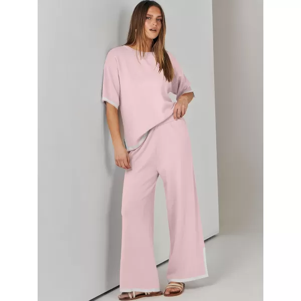 Caracilia Women 2 Piece Outfits Lounge Sets Knit Sweater Sets Maching Lounge Wear Pajama Jogger Travel Comfy Trendy Clothes