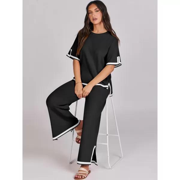 Caracilia Women 2 Piece Outfits Lounge Sets Knit Sweater Sets Maching Lounge Wear Pajama Jogger Travel Comfy Trendy Clothes