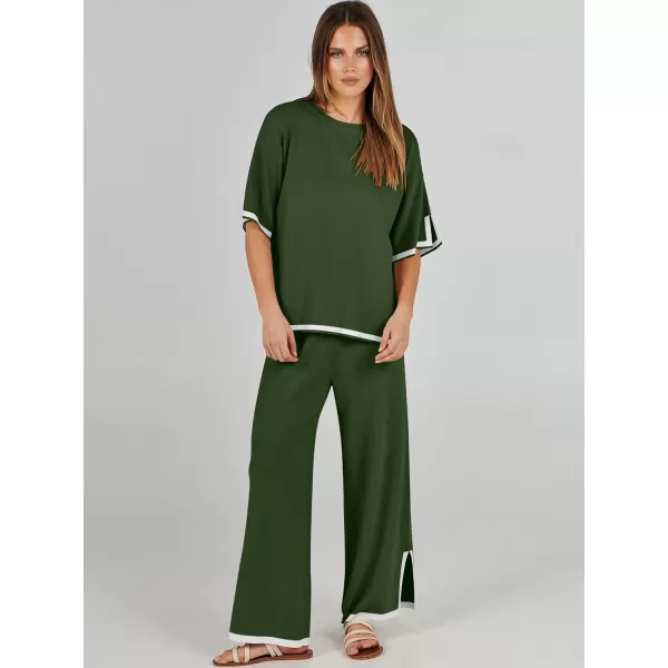 Caracilia Women 2 Piece Outfits Lounge Sets Knit Sweater Sets Maching Lounge Wear Pajama Jogger Travel Comfy Trendy Clothes