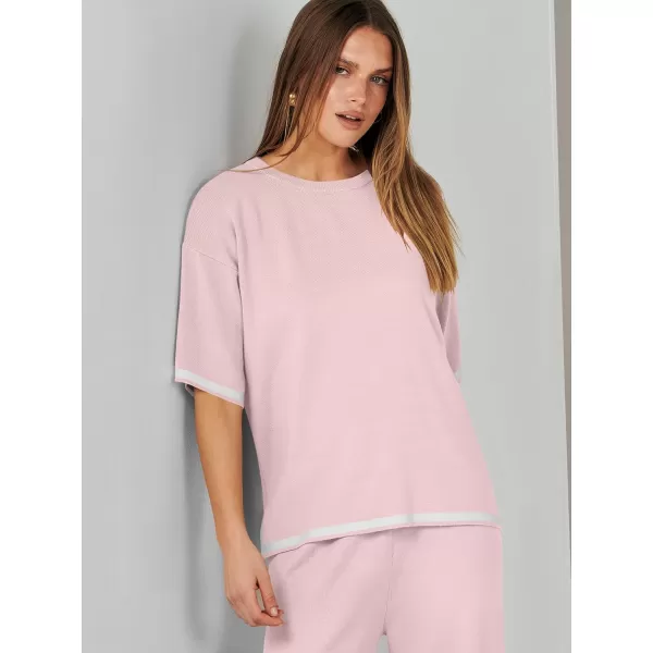 Caracilia Women 2 Piece Outfits Lounge Sets Knit Sweater Sets Maching Lounge Wear Pajama Jogger Travel Comfy Trendy Clothes