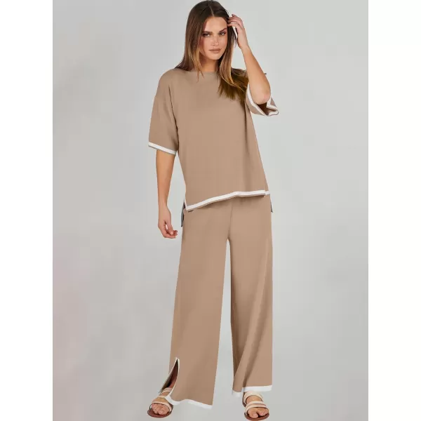Caracilia Women 2 Piece Outfits Lounge Sets Knit Sweater Sets Maching Lounge Wear Pajama Jogger Travel Comfy Trendy Clothes