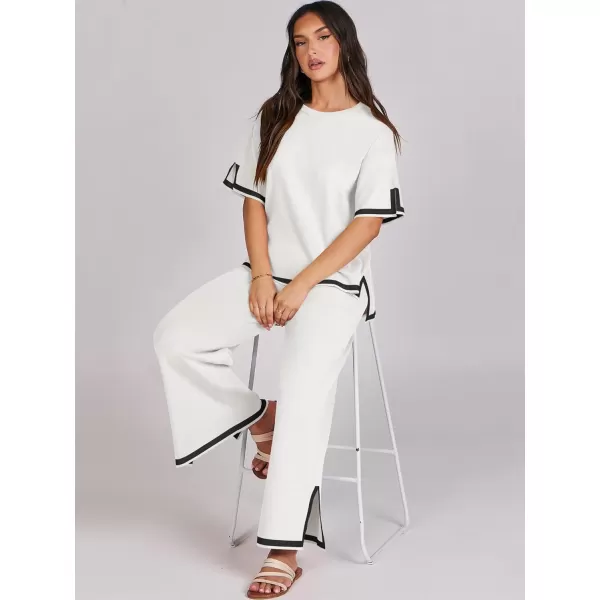 Caracilia Women 2 Piece Outfits Lounge Sets Knit Sweater Sets Maching Lounge Wear Pajama Jogger Travel Comfy Trendy Clothes