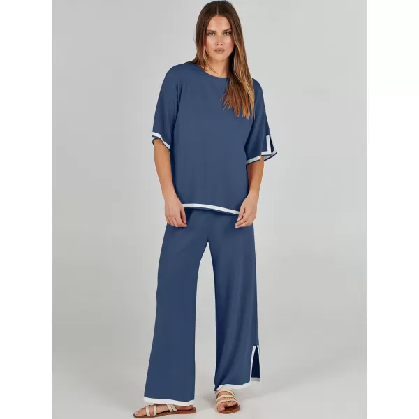 Caracilia Women 2 Piece Outfits Lounge Sets Knit Sweater Sets Maching Lounge Wear Pajama Jogger Travel Comfy Trendy Clothes