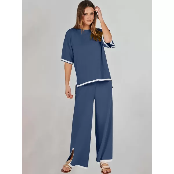 Caracilia Women 2 Piece Outfits Lounge Sets Knit Sweater Sets Maching Lounge Wear Pajama Jogger Travel Comfy Trendy Clothes