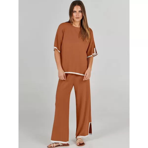 Caracilia Women 2 Piece Outfits Lounge Sets Knit Sweater Sets Maching Lounge Wear Pajama Jogger Travel Comfy Trendy Clothes
