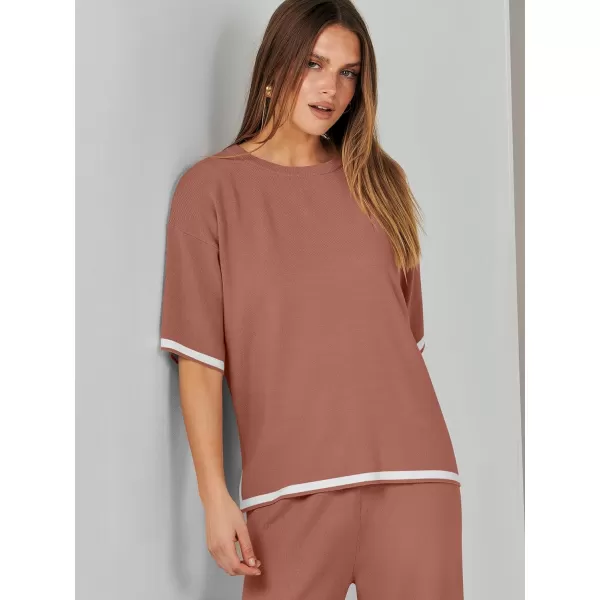 Caracilia Women 2 Piece Outfits Lounge Sets Knit Sweater Sets Maching Lounge Wear Pajama Jogger Travel Comfy Trendy Clothes