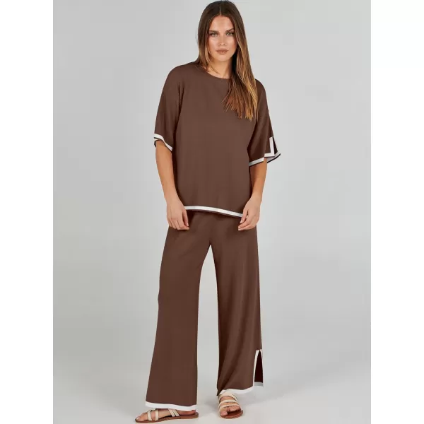 Caracilia Women 2 Piece Outfits Lounge Sets Knit Sweater Sets Maching Lounge Wear Pajama Jogger Travel Comfy Trendy Clothes
