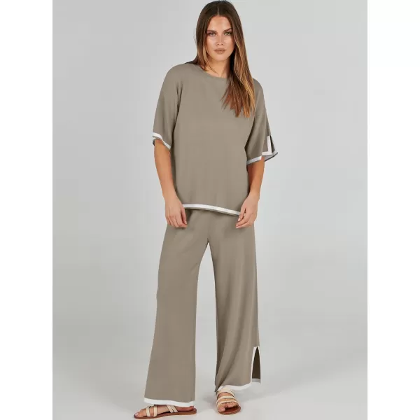 Caracilia Women 2 Piece Outfits Lounge Sets Knit Sweater Sets Maching Lounge Wear Pajama Jogger Travel Comfy Trendy Clothes