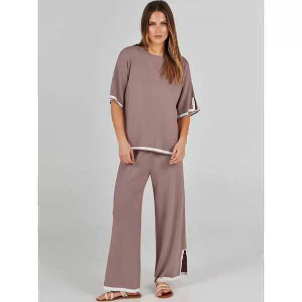Caracilia Women 2 Piece Outfits Lounge Sets Knit Sweater Sets Maching Lounge Wear Pajama Jogger Travel Comfy Trendy Clothes