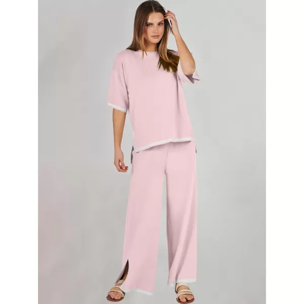 Caracilia Women 2 Piece Outfits Lounge Sets Knit Sweater Sets Maching Lounge Wear Pajama Jogger Travel Comfy Trendy Clothes