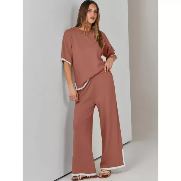 Caracilia Women 2 Piece Outfits Lounge Sets Knit Sweater Sets Maching Lounge Wear Pajama Jogger Travel Comfy Trendy Clothes