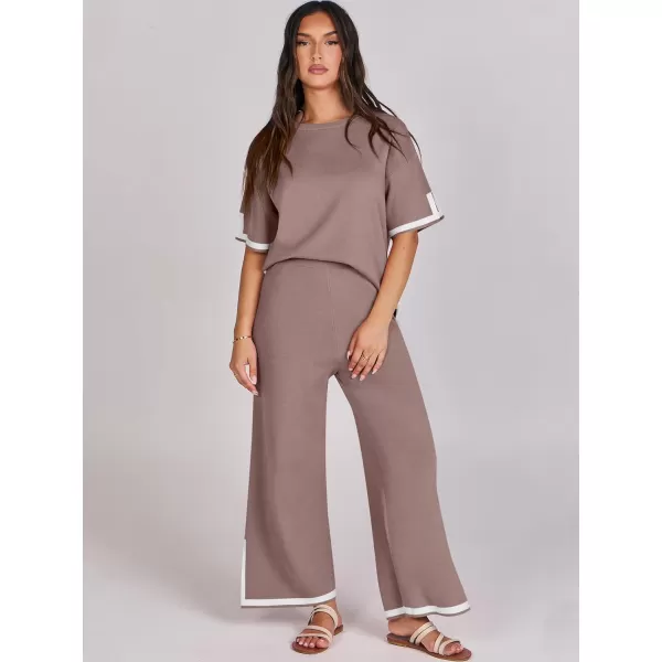 Caracilia Women 2 Piece Outfits Lounge Sets Knit Sweater Sets Maching Lounge Wear Pajama Jogger Travel Comfy Trendy Clothes