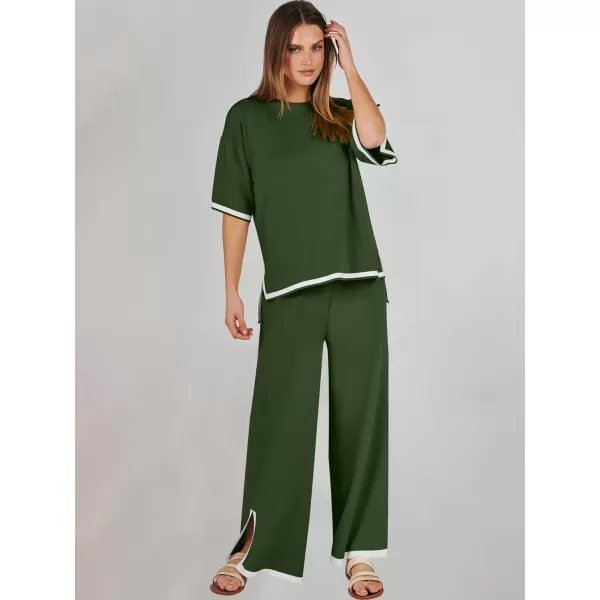 Caracilia Women 2 Piece Outfits Lounge Sets Knit Sweater Sets Maching Lounge Wear Pajama Jogger Travel Comfy Trendy Clothes