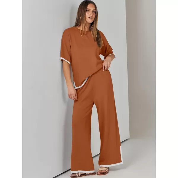 Caracilia Women 2 Piece Outfits Lounge Sets Knit Sweater Sets Maching Lounge Wear Pajama Jogger Travel Comfy Trendy Clothes