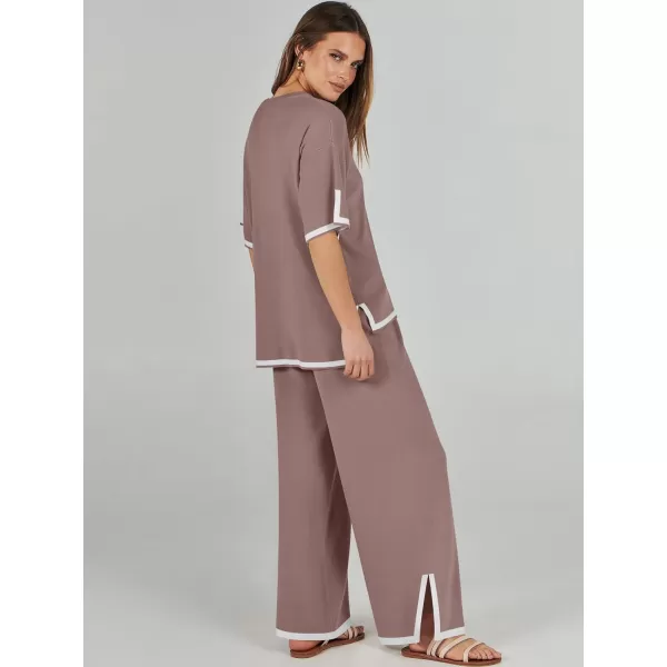 Caracilia Women 2 Piece Outfits Lounge Sets Knit Sweater Sets Maching Lounge Wear Pajama Jogger Travel Comfy Trendy Clothes