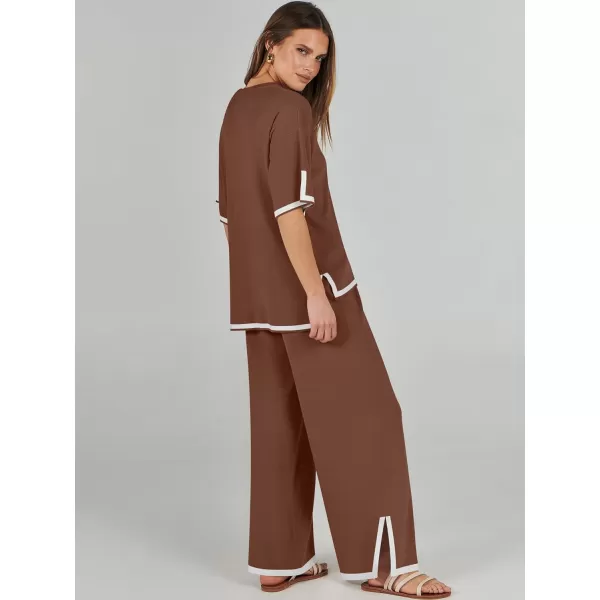 Caracilia Women 2 Piece Outfits Lounge Sets Knit Sweater Sets Maching Lounge Wear Pajama Jogger Travel Comfy Trendy Clothes