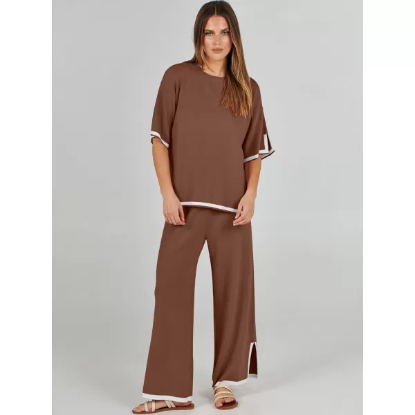 Caracilia Women 2 Piece Outfits Lounge Sets Knit Sweater Sets Maching Lounge Wear Pajama Jogger Travel Comfy Trendy Clothes